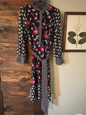 NWOT Talbots Petite Black Floral Tie Waist Midi Dress